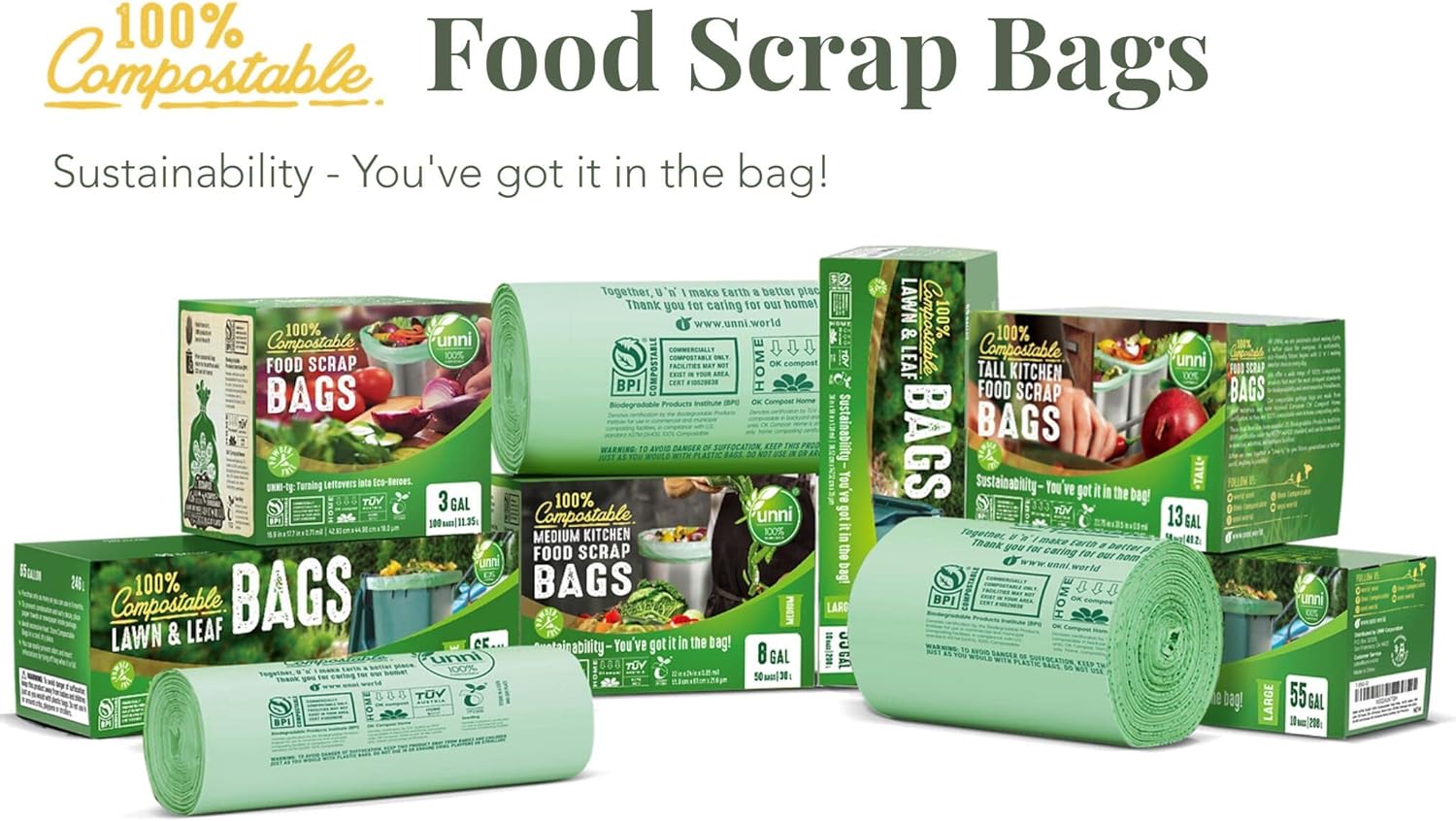 Compostable Liner Bags, 13 Gallon, 49.2 Liter, Heavy Duty 0.85 Mil, Tall Kitchen Food Scrap Waste Bags, 200 Count-Toppalletfly