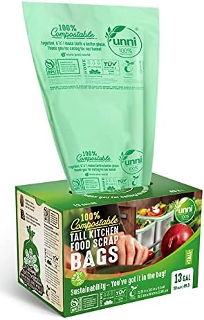 Compostable Liner Bags, 13 Gallon, 49.2 Liter, Heavy Duty 0.85 Mil, Tall Kitchen Food Scrap Waste Bags, 200 Count-Toppalletfly