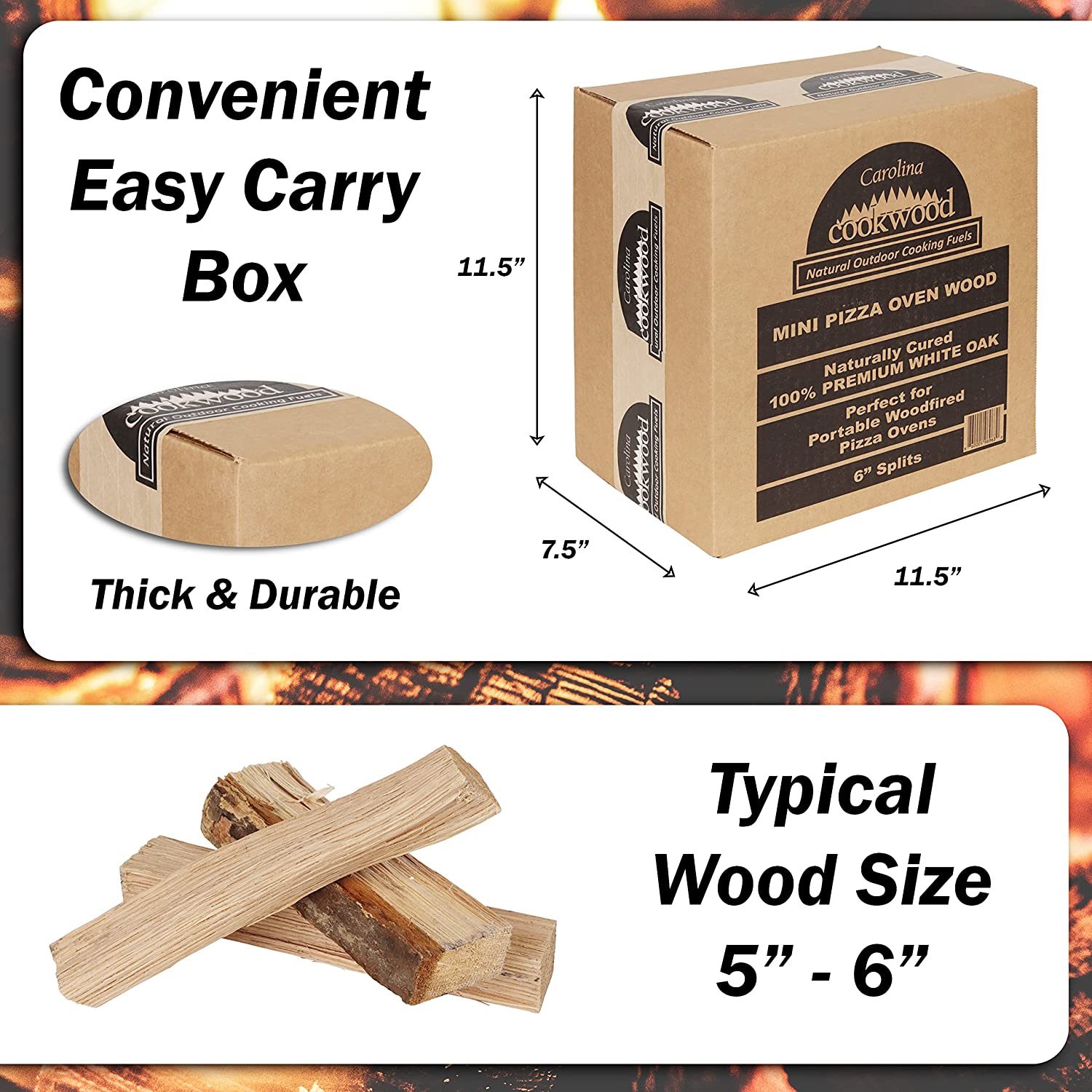 Cookwood Pizza Oven Wood 6 Inch Mini Splits Naturally Cured White Oak for Portable Wood Fired Ovens 650 Cubic Inches-Toppalletfly