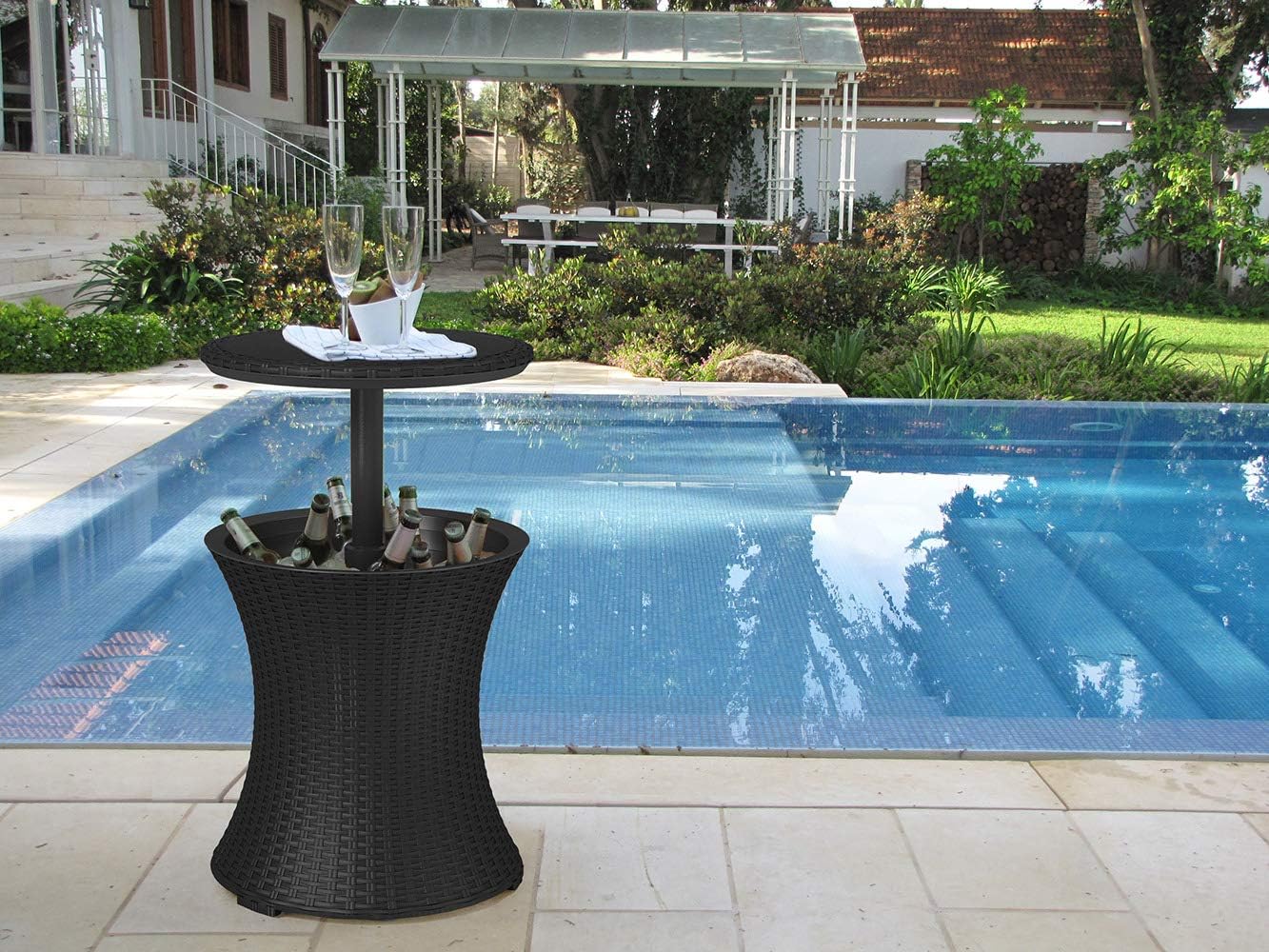 Cool Bar Outdoor Patio Furniture and Hot Tub Side Table with 7.5 Gallon Beer and Wine Cooler-Toppalletfly