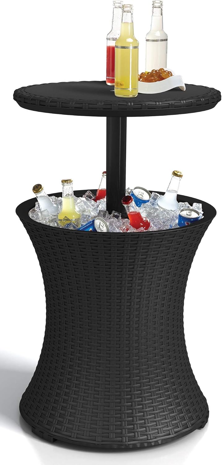 Cool Bar Outdoor Patio Furniture and Hot Tub Side Table with 7.5 Gallon Beer and Wine Cooler-Toppalletfly
