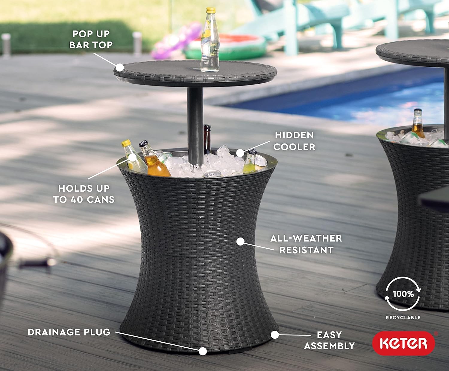 Cool Bar Outdoor Patio Furniture and Hot Tub Side Table with 7.5 Gallon Beer and Wine Cooler-Toppalletfly