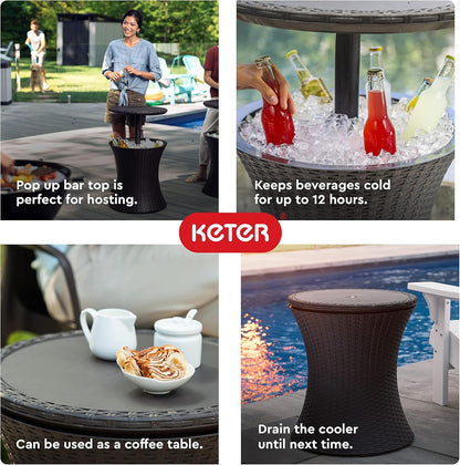 Cool Bar Outdoor Patio Furniture and Hot Tub Side Table with 7.5 Gallon Beer and Wine Cooler-Toppalletfly