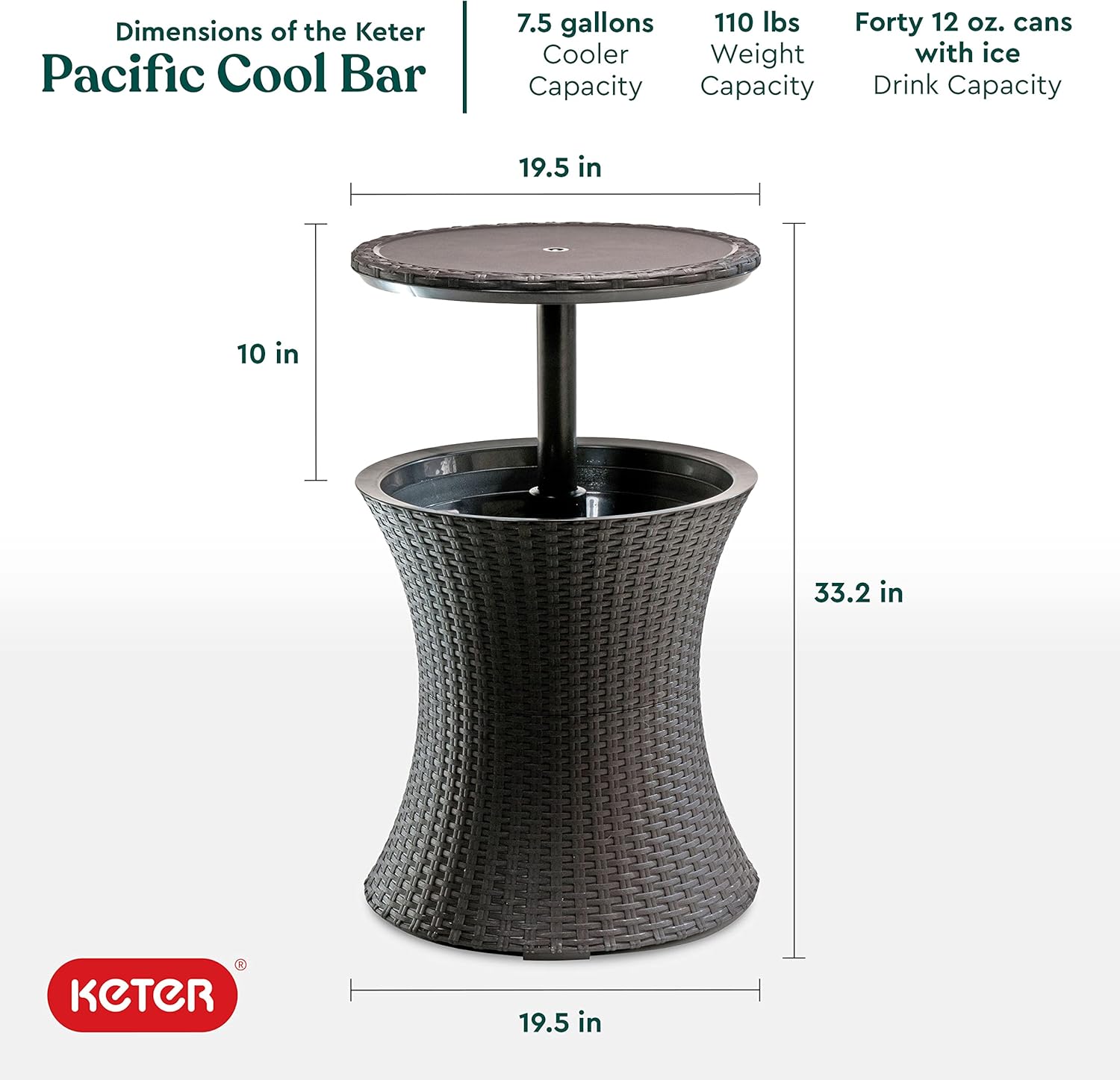 Cool Bar Outdoor Patio Furniture and Hot Tub Side Table with 7.5 Gallon Beer and Wine Cooler-Toppalletfly