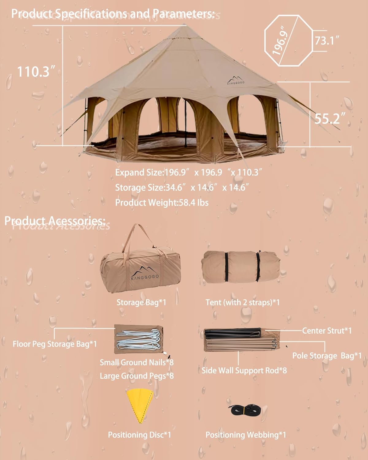 Cotton Canvas Tent Bell - Breathable and Windproof Family Camping Tents Glamping for 6/8/10 Person-Toppalletfly