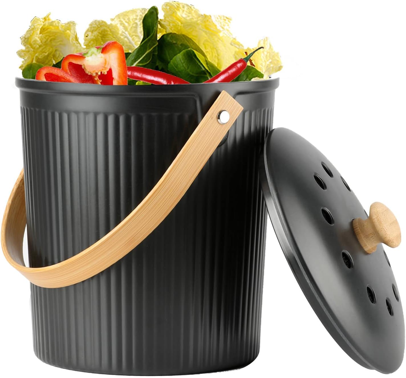 Countertop Compost Bin with Lid, Made of Sustainable Bamboo Fiber, Odorless, 1 Gallon-Toppalletfly