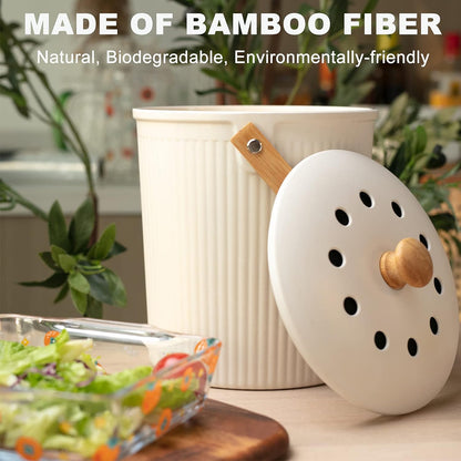 Countertop Compost Bin with Lid, Made of Sustainable Bamboo Fiber, Odorless, 1 Gallon-Toppalletfly
