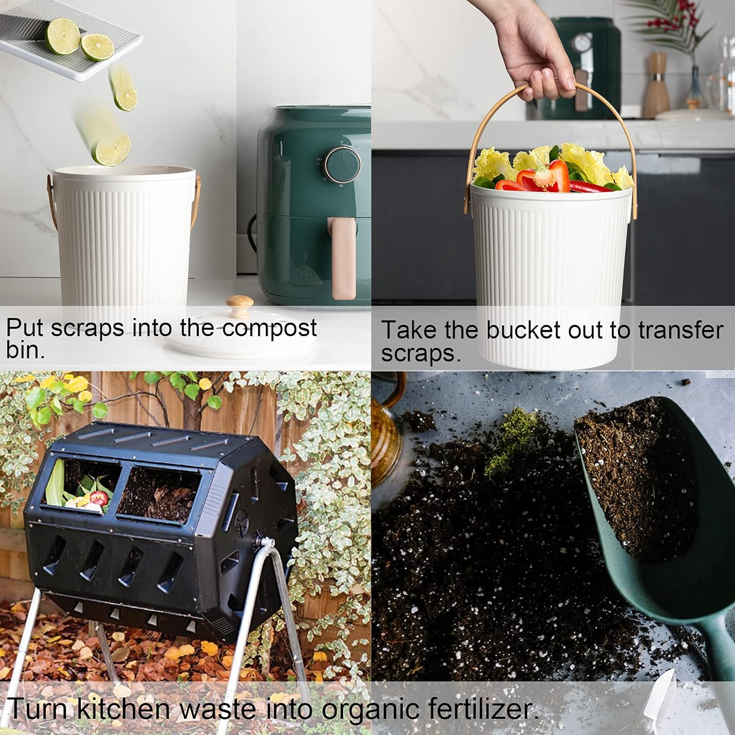 Countertop Compost Bin with Lid, Made of Sustainable Bamboo Fiber, Odorless, 1 Gallon-Toppalletfly