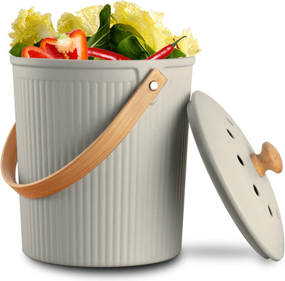 Countertop Compost Bin with Lid, Made of Sustainable Bamboo Fiber, Odorless, 1 Gallon-Toppalletfly