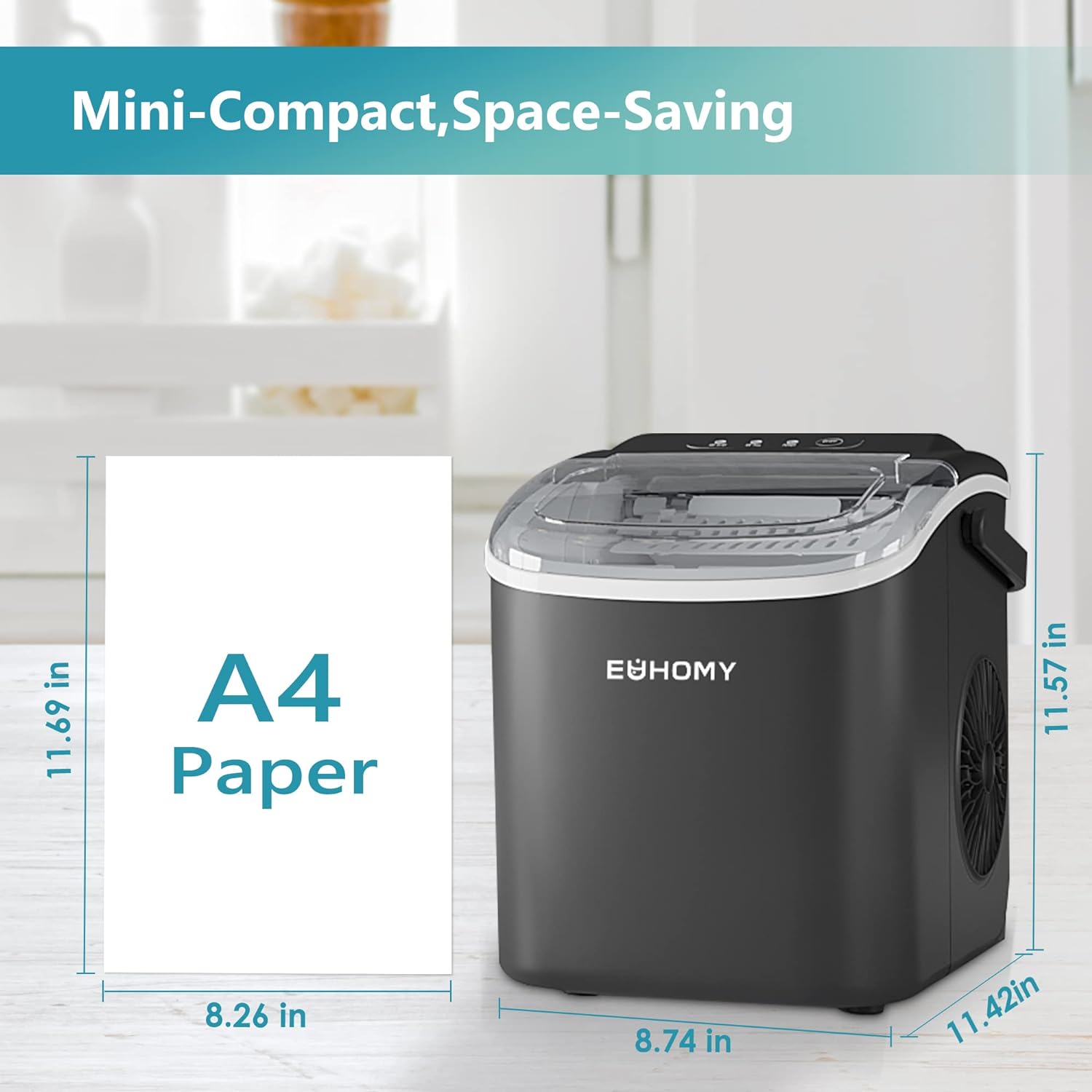 Countertop Ice Maker – 26 lbs/24hrs, 9 Cubes in 6 Mins, Auto-Cleaning, Portable with Basket & Scoop-Toppalletfly