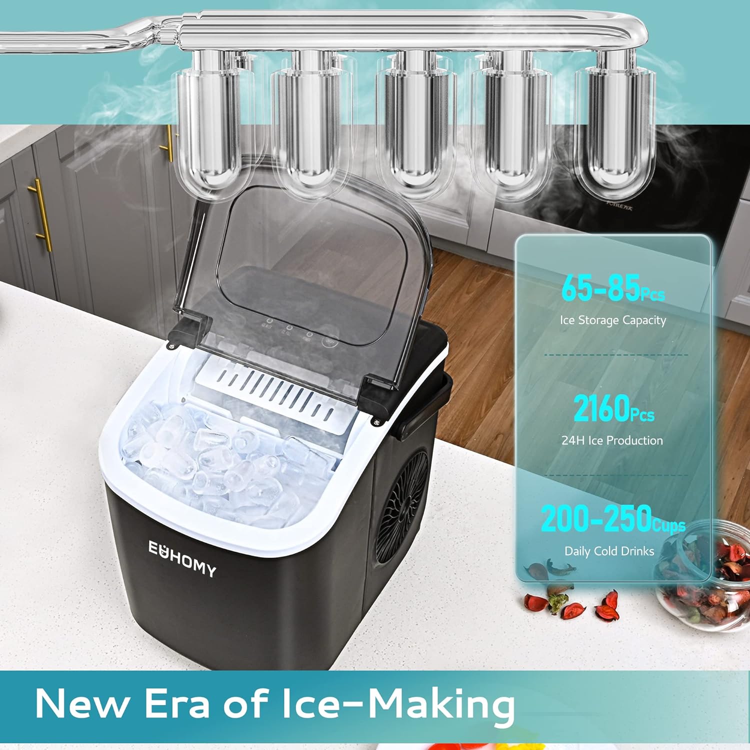 Countertop Ice Maker – 26 lbs/24hrs, 9 Cubes in 6 Mins, Auto-Cleaning, Portable with Basket & Scoop-Toppalletfly