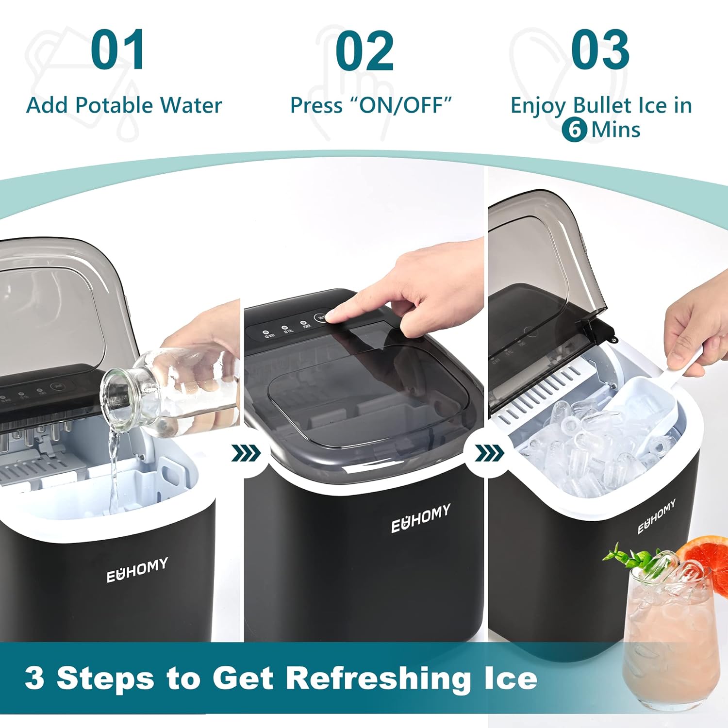 Countertop Ice Maker – 26 lbs/24hrs, 9 Cubes in 6 Mins, Auto-Cleaning, Portable with Basket & Scoop-Toppalletfly