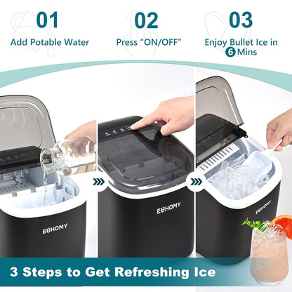 Countertop Ice Maker – 26 lbs/24hrs, 9 Cubes in 6 Mins, Auto-Cleaning, Portable with Basket & Scoop-Toppalletfly