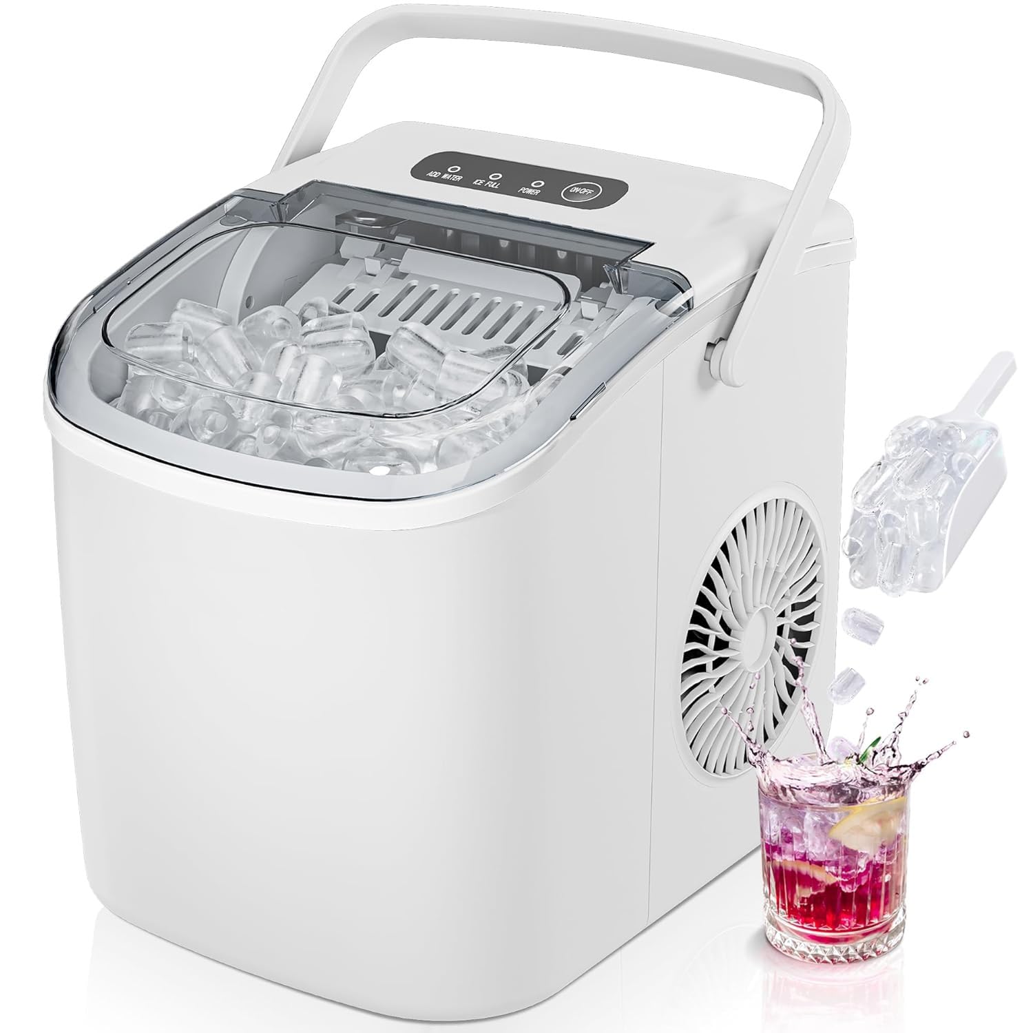 Countertop Ice Maker – 26 lbs/24hrs, 9 Cubes in 6 Mins, Auto-Cleaning, Portable with Basket & Scoop-Toppalletfly