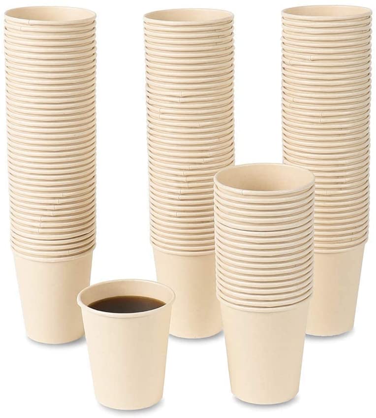 Disposable Coffee Cups, Bamboo Paper Cups, Natural Eco - Friendly Brown Fiber Hot Cups - Toppalletfly