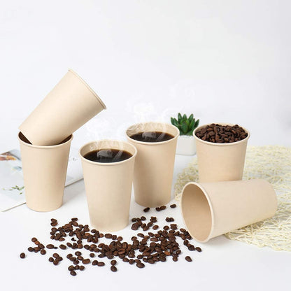 Disposable Bamboo Fiber Coffee Cups – 15 oz Natural Brown Paper Hot Beverage Cups-Toppalletfly