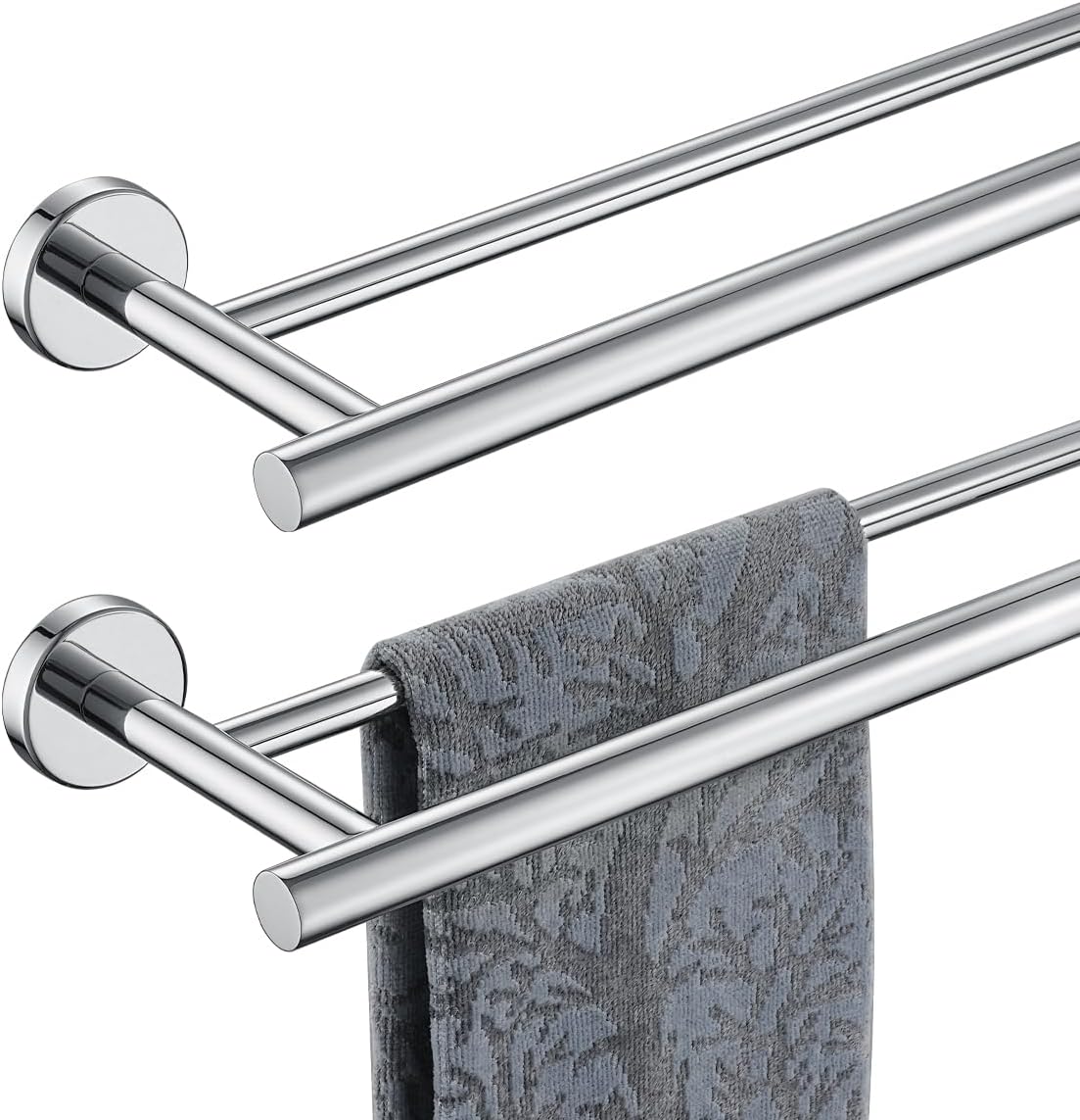 Double Towel Bar, 304 Stainless Steel Thicken 0.8mm Bath Towel Rack for Bathroom, Towel Holder Wall Mount-Toppalletfly