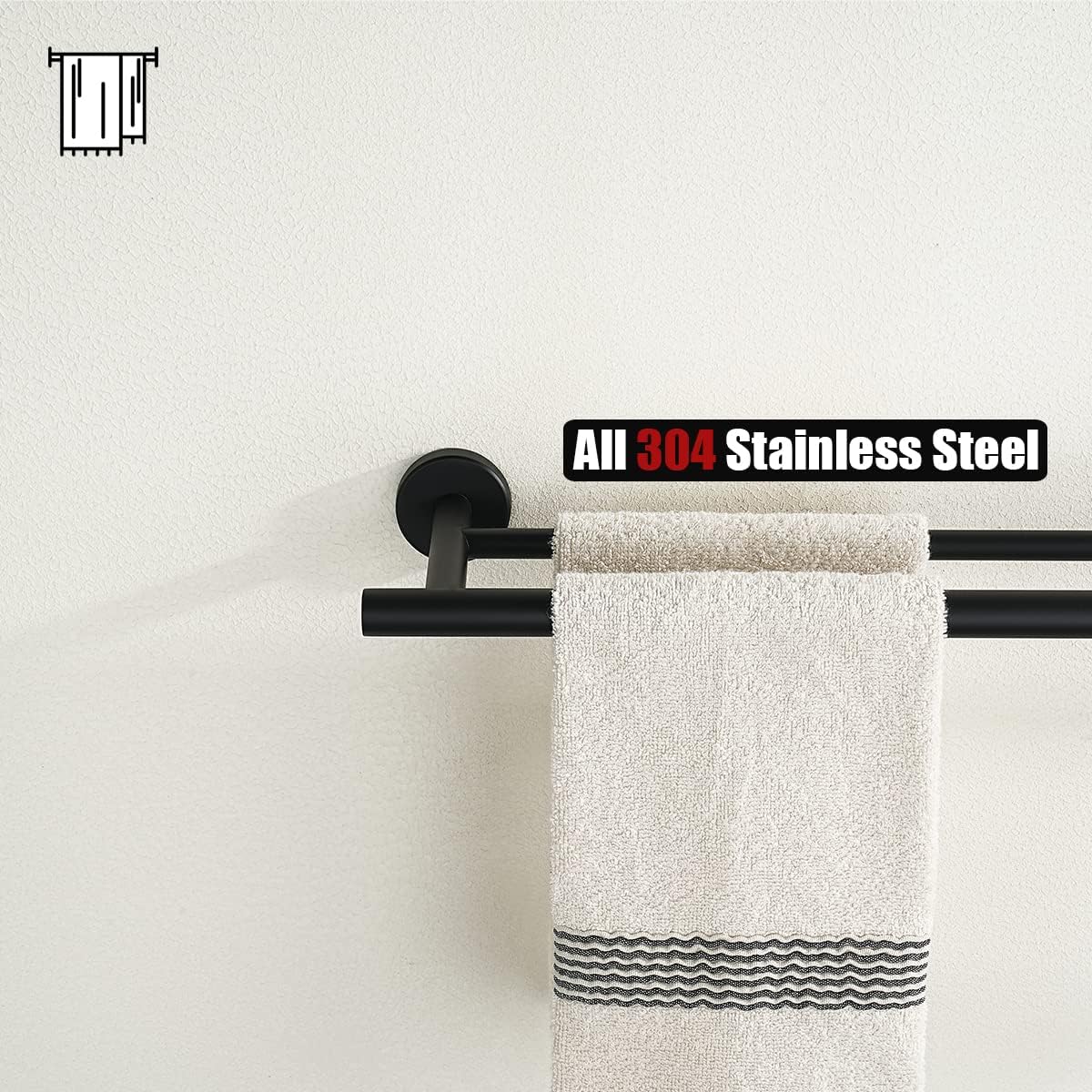 Double Towel Bar, 304 Stainless Steel Thicken 0.8mm Bath Towel Rack for Bathroom, Towel Holder Wall Mount-Toppalletfly