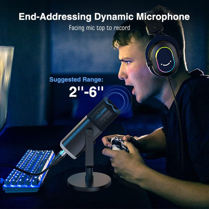 Dynamic Microphone for Podcast Recording, PC Computer Gaming Streaming Mic with RGB Light, Mute Button, Headphones Jack, Desktop Stand-Toppalletfly