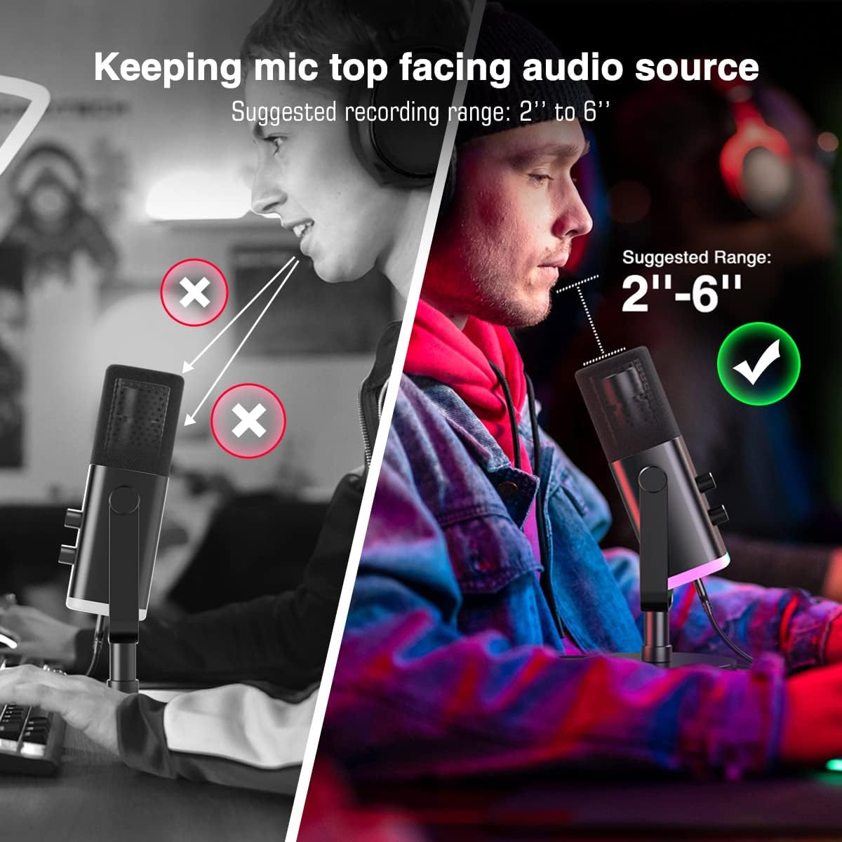 Dynamic Microphone for Podcast Recording, PC Computer Gaming Streaming Mic with RGB Light, Mute Button, Headphones Jack, Desktop Stand-Toppalletfly