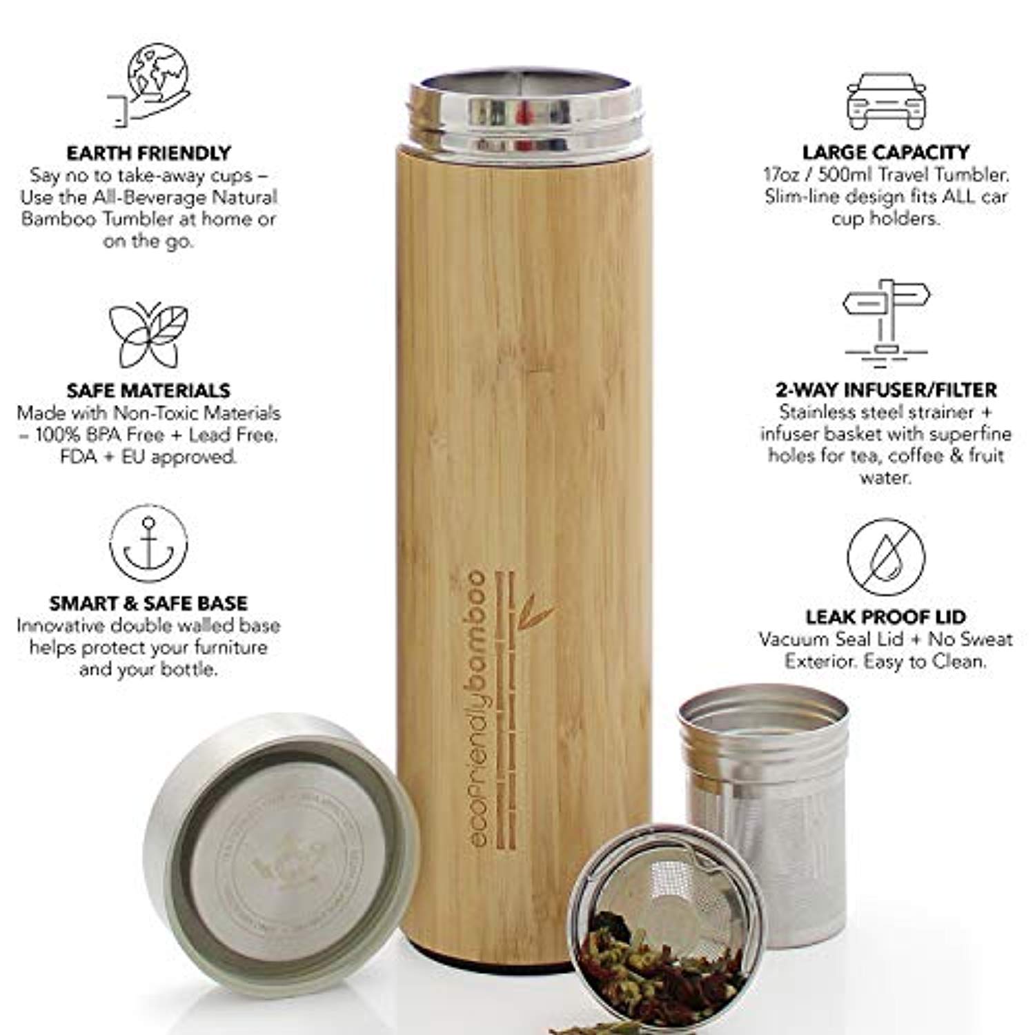 Eco-Friendly Hot and Cold Tea Infuser Travel Tumbler, Large Capacity 17 oz, 500 ml-Toppalletfly