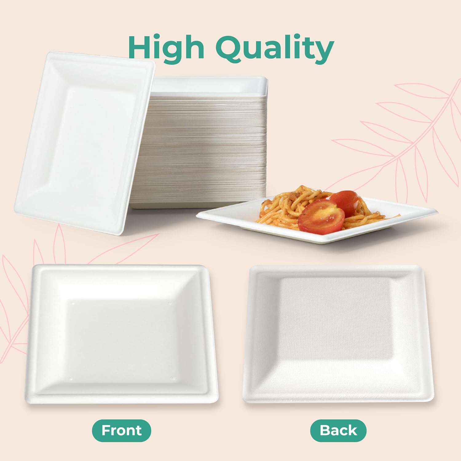 Eco-Friendly Sugarcane Plates for Party, Compostable Heavy-Duty Disposable Biodegradable Square Plates-Toppalletfly
