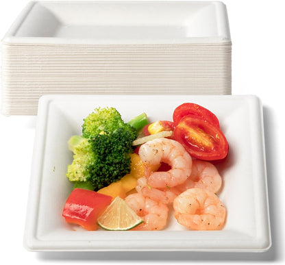 Eco-Friendly Sugarcane Plates for Party, Compostable Heavy-Duty Disposable Biodegradable Square Plates-Toppalletfly
