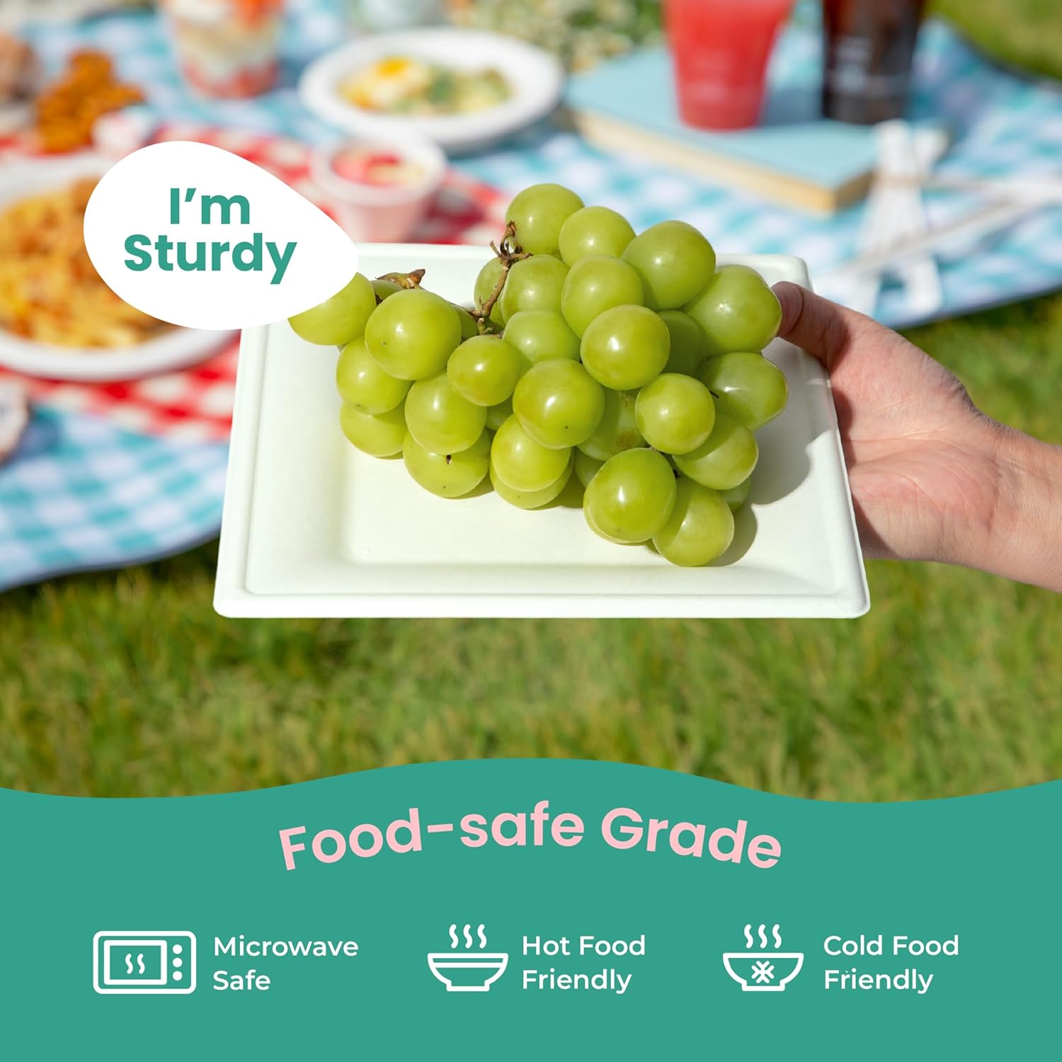 Eco-Friendly Sugarcane Plates for Party, Compostable Heavy-Duty Disposable Biodegradable Square Plates-Toppalletfly