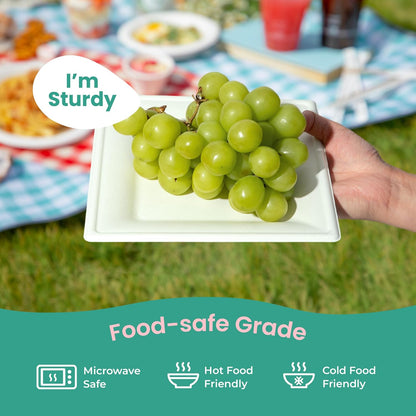 Eco-Friendly Sugarcane Plates for Party, Compostable Heavy-Duty Disposable Biodegradable Square Plates-Toppalletfly