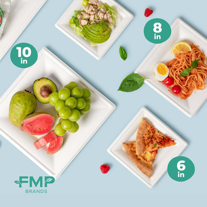 Eco-Friendly Sugarcane Plates for Party, Compostable Heavy-Duty Disposable Biodegradable Square Plates-Toppalletfly