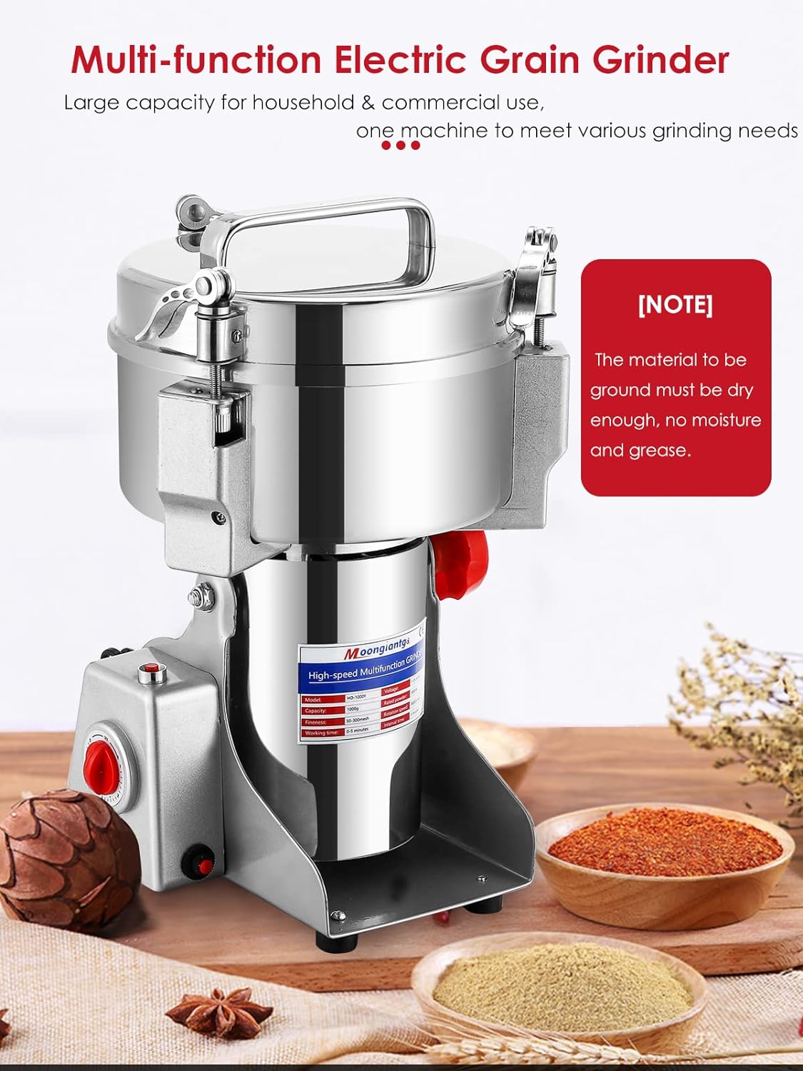 Electric Grain Mill Grinder, Commercial Spice Grinder Stainless Steel-Toppalletfly