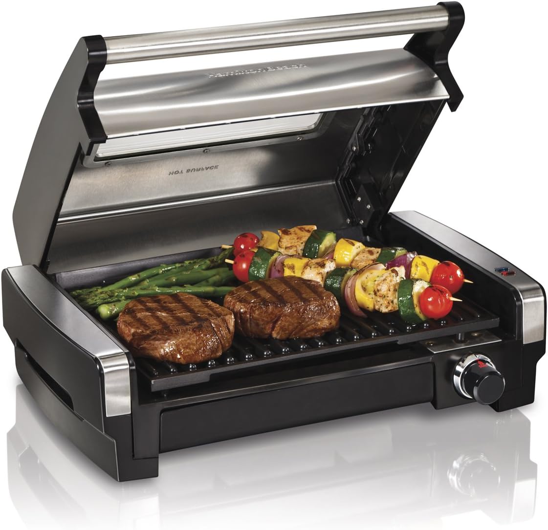 Electric Indoor Searing Grill with Viewing Window and adjustable Temperature Control to 450F, 118 sq. in.-Toppalletfly