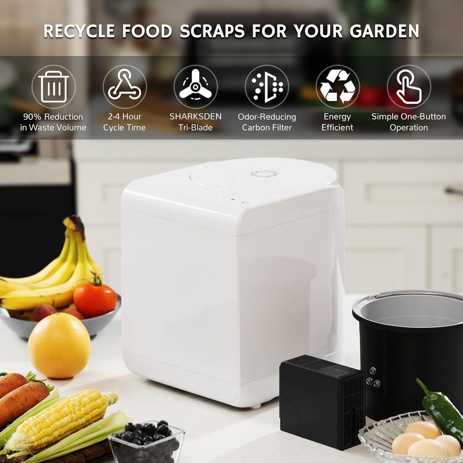Electric Kitchen Composter, 2.5L Capacity, Turn Food Waste and Scraps into Dry Compost-Toppalletfly