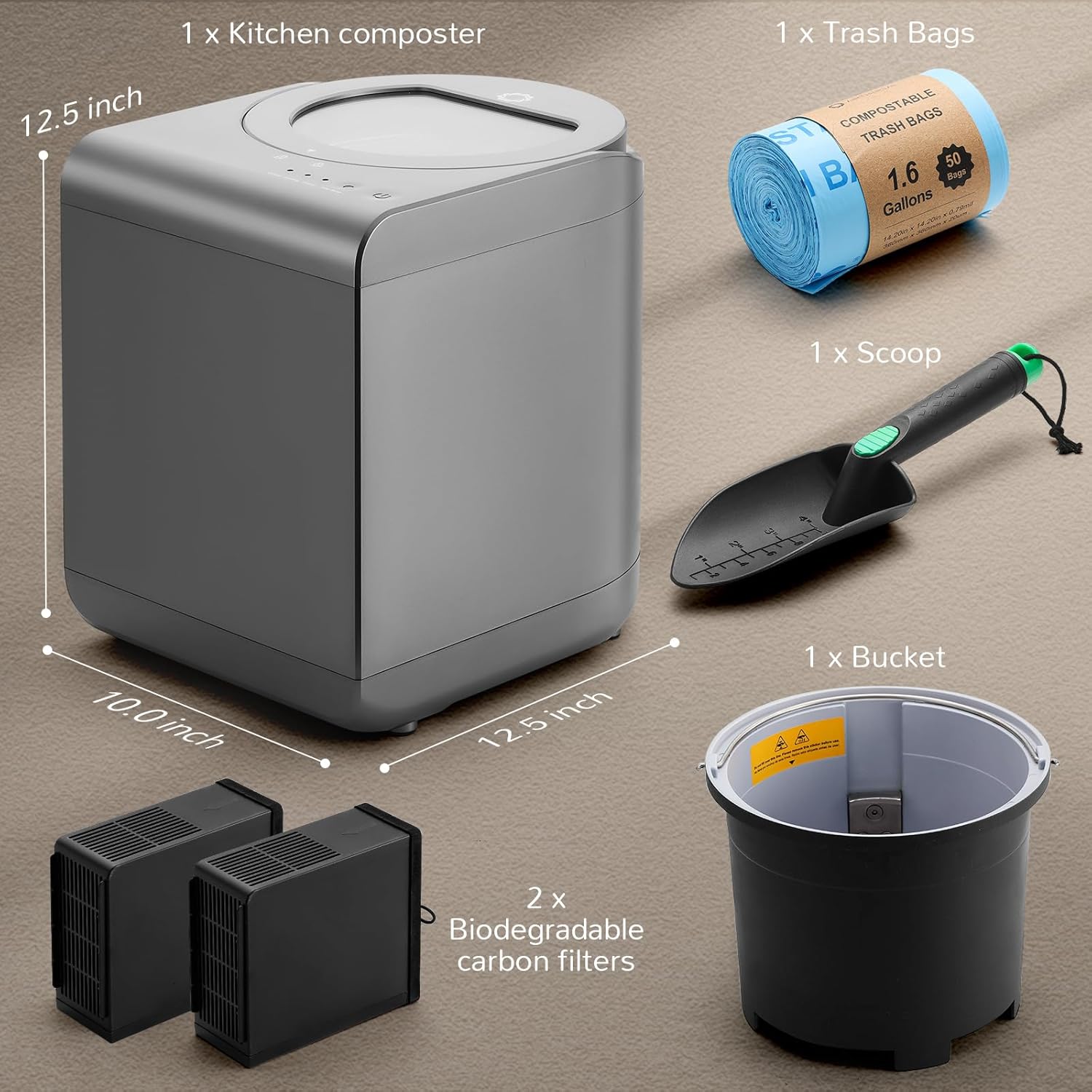 Electric Kitchen Composter, 2.5L Capacity, Turn Food Waste and Scraps into Dry Compost-Toppalletfly