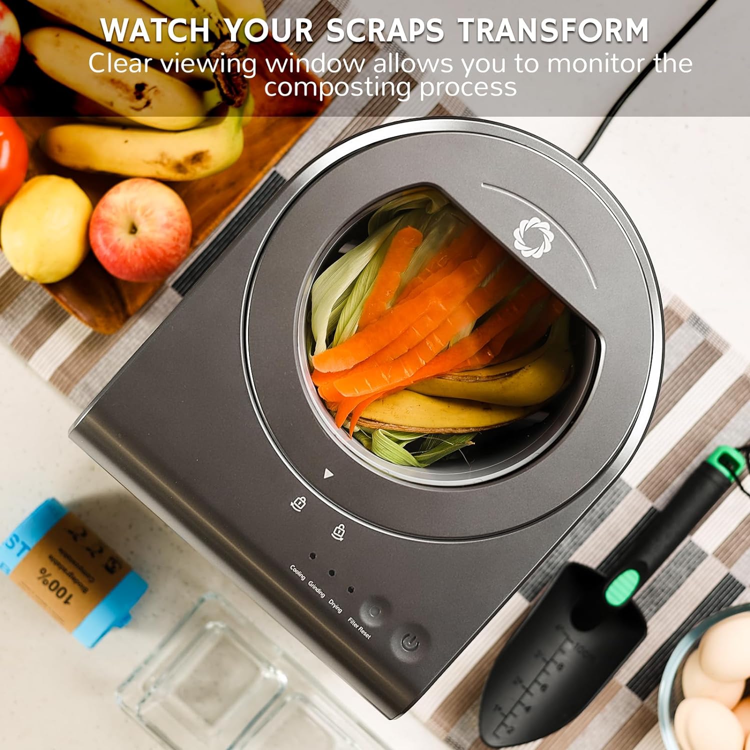 Electric Kitchen Composter, 2.5L Capacity, Turn Food Waste and Scraps into Dry Compost-Toppalletfly