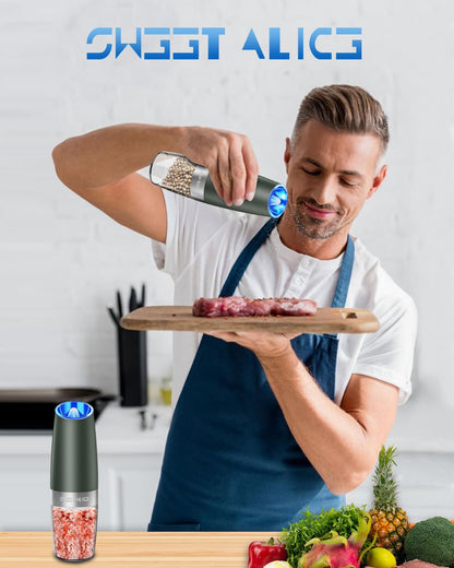 Electric Salt & Pepper Grinder Set, Adjustable Coarseness, LED, One-Hand Use, Stainless Steel 2-Pack-Toppalletfly