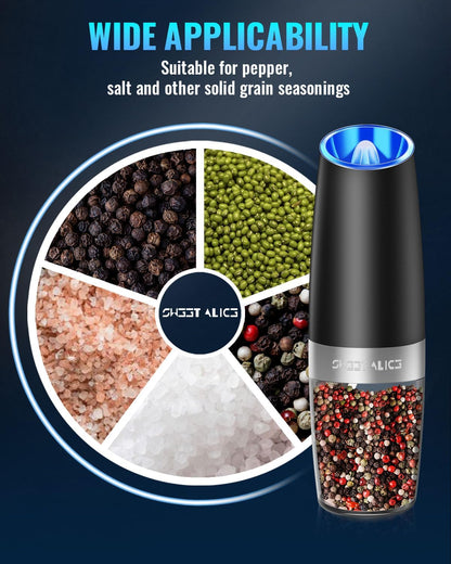 Electric Salt & Pepper Grinder Set, Adjustable Coarseness, LED, One-Hand Use, Stainless Steel 2-Pack-Toppalletfly