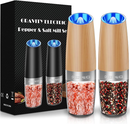 Electric Salt & Pepper Grinder Set, Adjustable Coarseness, LED, One-Hand Use, Stainless Steel 2-Pack-Toppalletfly