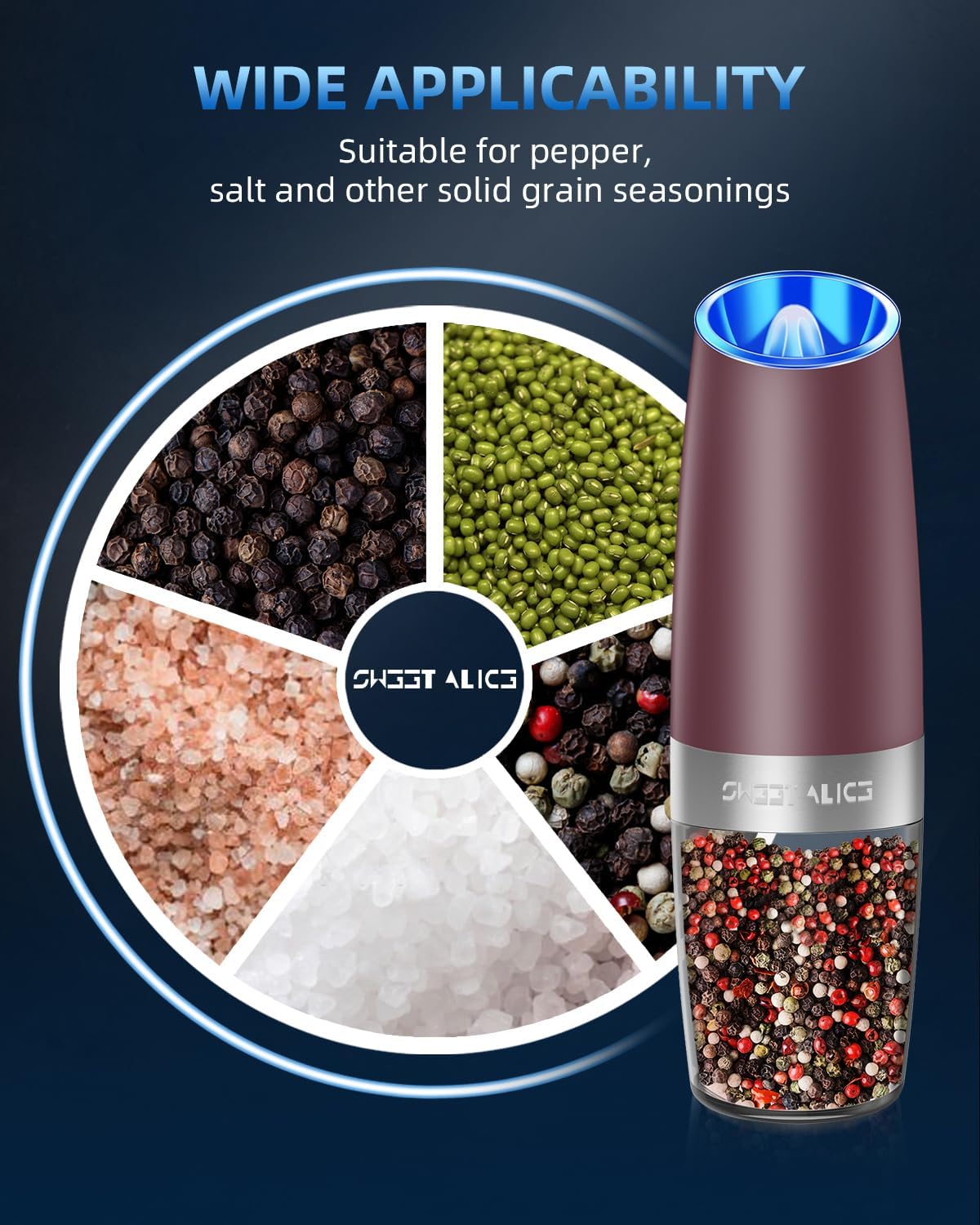 Electric Salt & Pepper Grinder Set, Adjustable Coarseness, LED, One-Hand Use, Stainless Steel 2-Pack-Toppalletfly