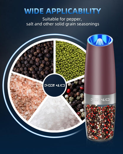 Electric Salt & Pepper Grinder Set, Adjustable Coarseness, LED, One-Hand Use, Stainless Steel 2-Pack-Toppalletfly