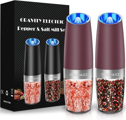 Electric Salt & Pepper Grinder Set, Adjustable Coarseness, LED, One-Hand Use, Stainless Steel 2-Pack-Toppalletfly