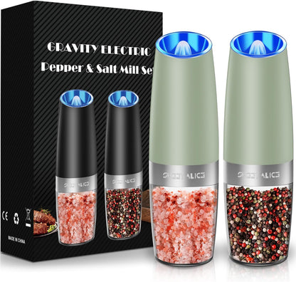 Electric Salt & Pepper Grinder Set, Adjustable Coarseness, LED, One-Hand Use, Stainless Steel 2-Pack-Toppalletfly