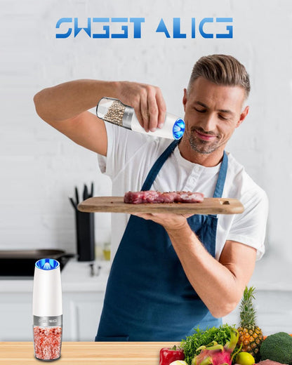 Electric Salt & Pepper Grinder Set, Adjustable Coarseness, LED, One-Hand Use, Stainless Steel 2-Pack-Toppalletfly