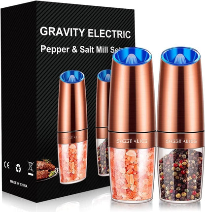 Electric Salt & Pepper Grinder Set, Adjustable Coarseness, LED, One-Hand Use, Stainless Steel 2-Pack-Toppalletfly