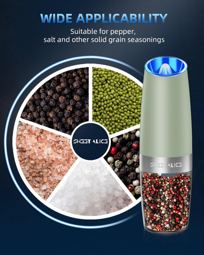 Electric Salt & Pepper Grinder Set, Adjustable Coarseness, LED, One-Hand Use, Stainless Steel 2-Pack-Toppalletfly