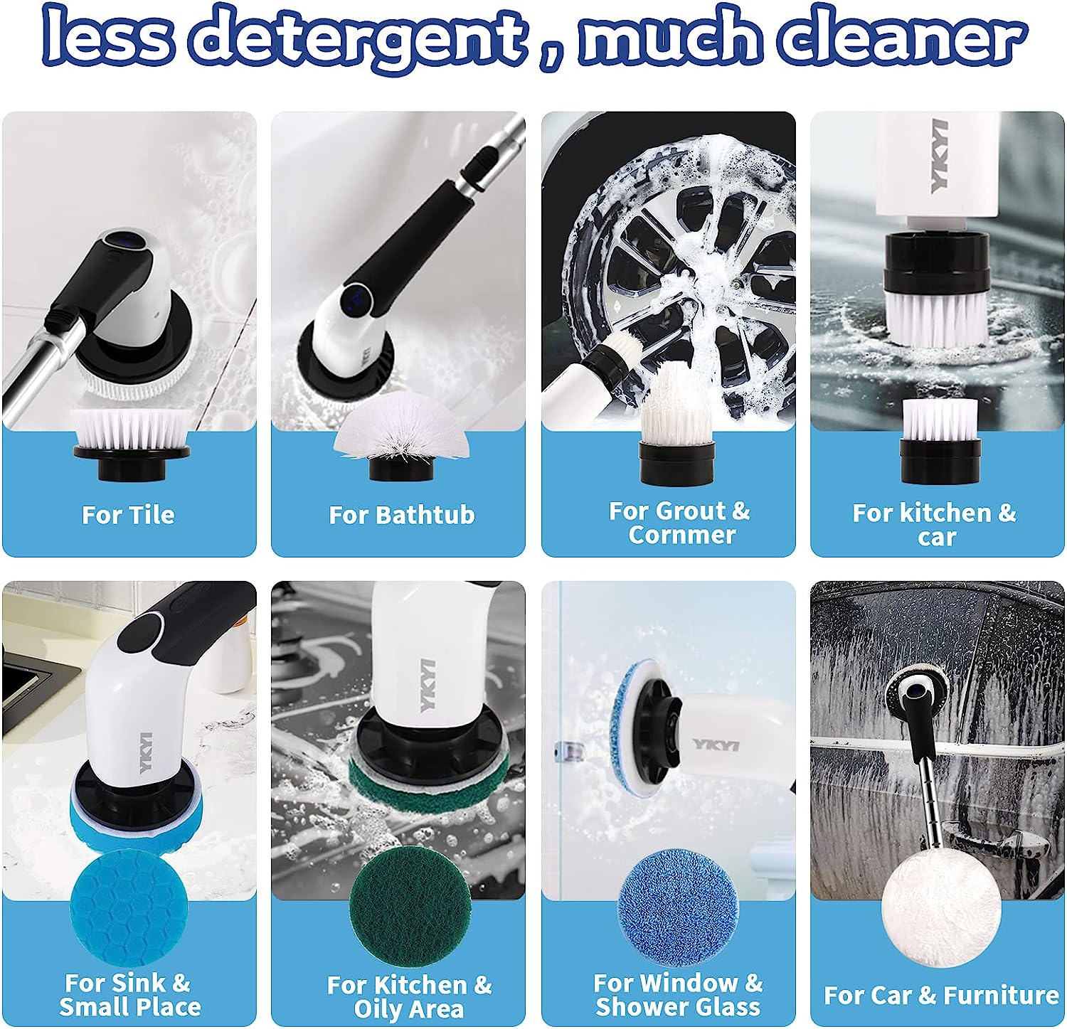 Electric Spin Scrubber, Cordless Cleaning Brush with 8 Replaceable Brush Heads, 3 Adjustable Speeds, Adjustable & Detachable Long Handle, Voice Broadcast-Toppalletfly