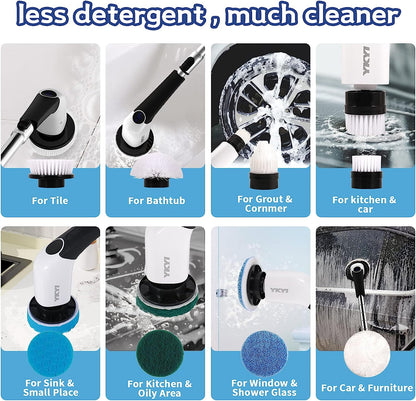 Electric Spin Scrubber, Cordless Cleaning Brush with 8 Replaceable Brush Heads, 3 Adjustable Speeds, Adjustable & Detachable Long Handle, Voice Broadcast-Toppalletfly