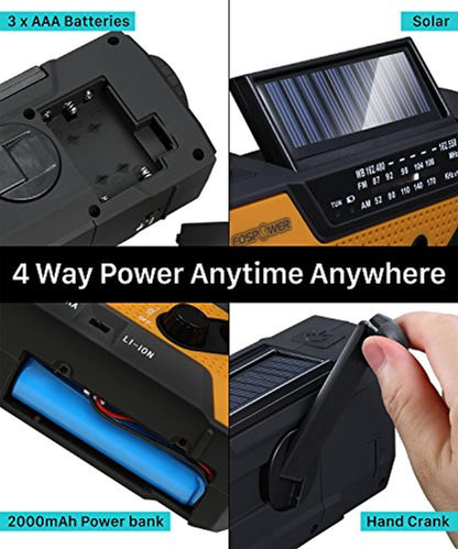 Emergency Solar Hand Crank Portable Radio Household Outdoor Emergency with AM/FM, LED Flashlight, Lamp, 2000mAh Power Bank USB Charger, SOS Alarm-Toppalletfly