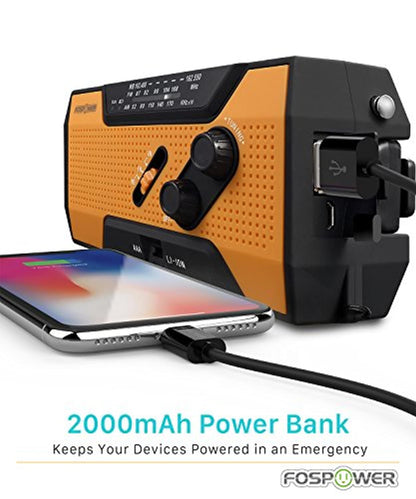 Emergency Solar Hand Crank Portable Radio Household Outdoor Emergency with AM/FM, LED Flashlight, Lamp, 2000mAh Power Bank USB Charger, SOS Alarm-Toppalletfly
