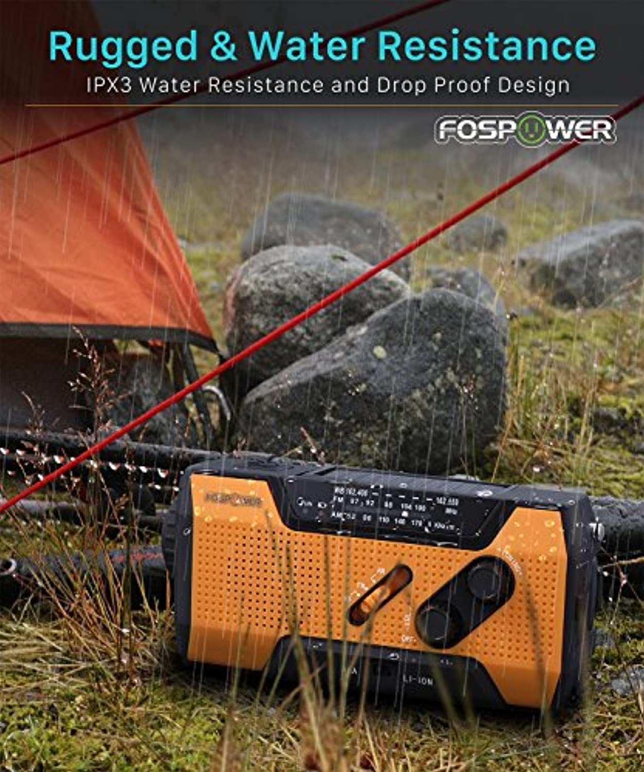 Emergency Solar Hand Crank Portable Radio Household Outdoor Emergency with AM/FM, LED Flashlight, Lamp, 2000mAh Power Bank USB Charger, SOS Alarm-Toppalletfly